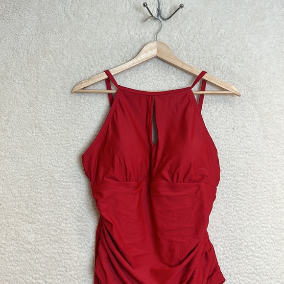 NWOT Womens Bathing Suit One Piece Stretch Dark Red Key Hole XLarge XL - Picture 2 of 7